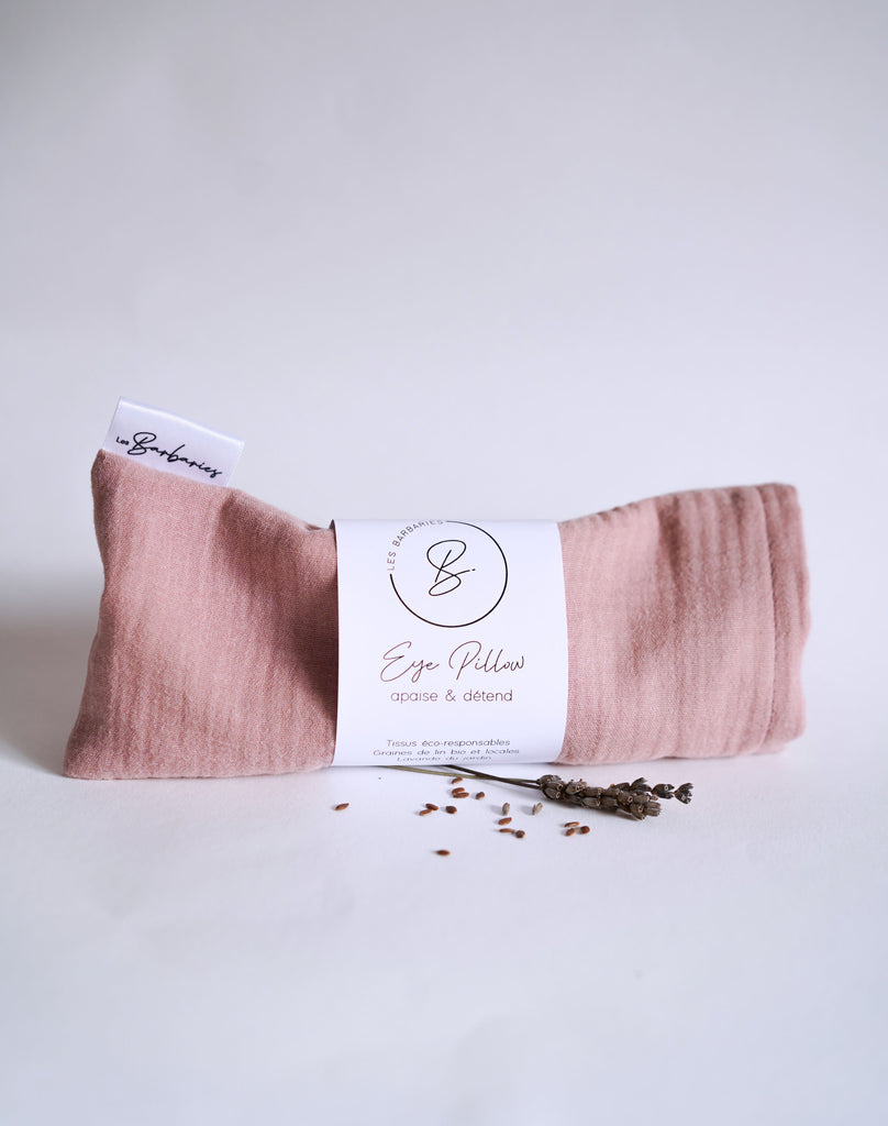 Nêge Paris - Eye pillow coussin relaxant pour les yeux Les Barbaries rose poudré en lavande et graine de lin bio
