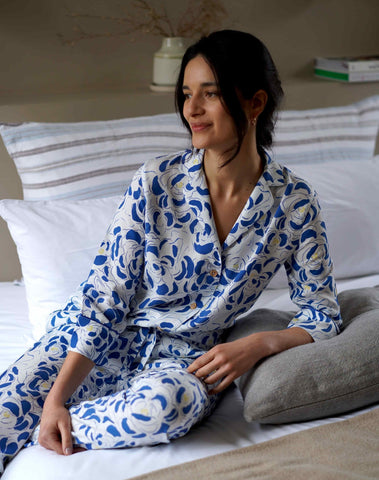 Nêge Paris - Pyjama Archipel chemise pantalon couleur bleu et blanc