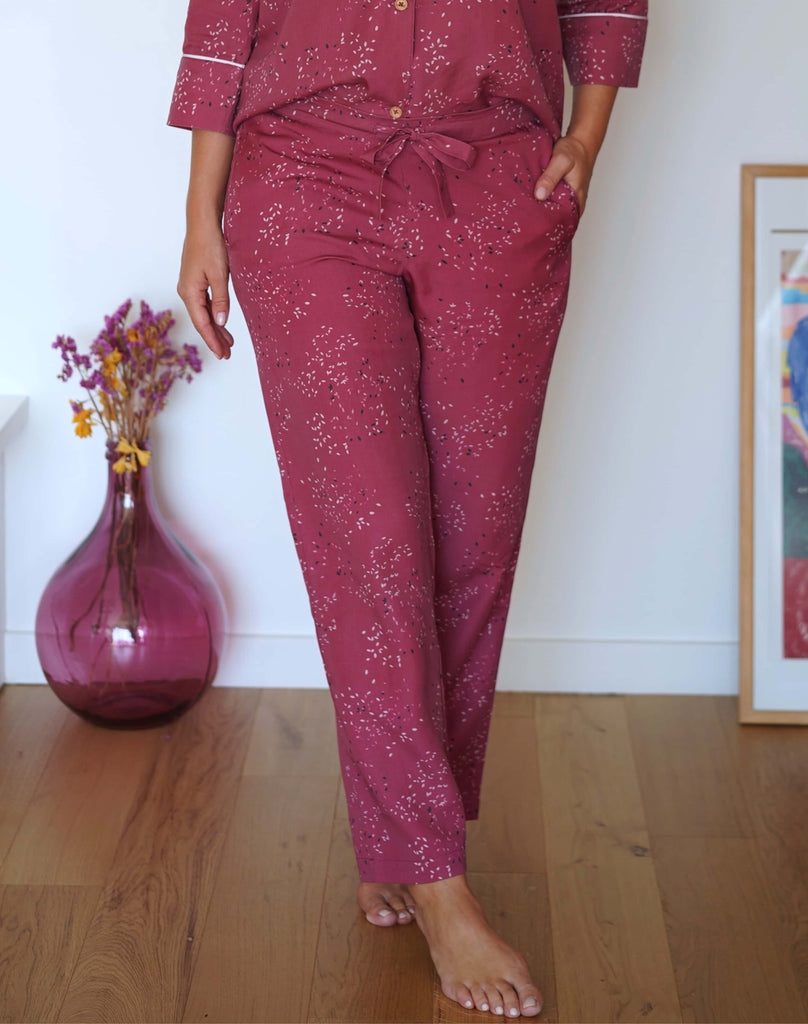 Pantalon de pyjama éco-responsable Premiers Emois rouge rosé 100% Tencel Lyocell