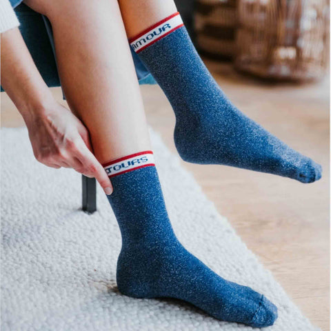 Chaussettes à paillettes bleues fabriquées en France